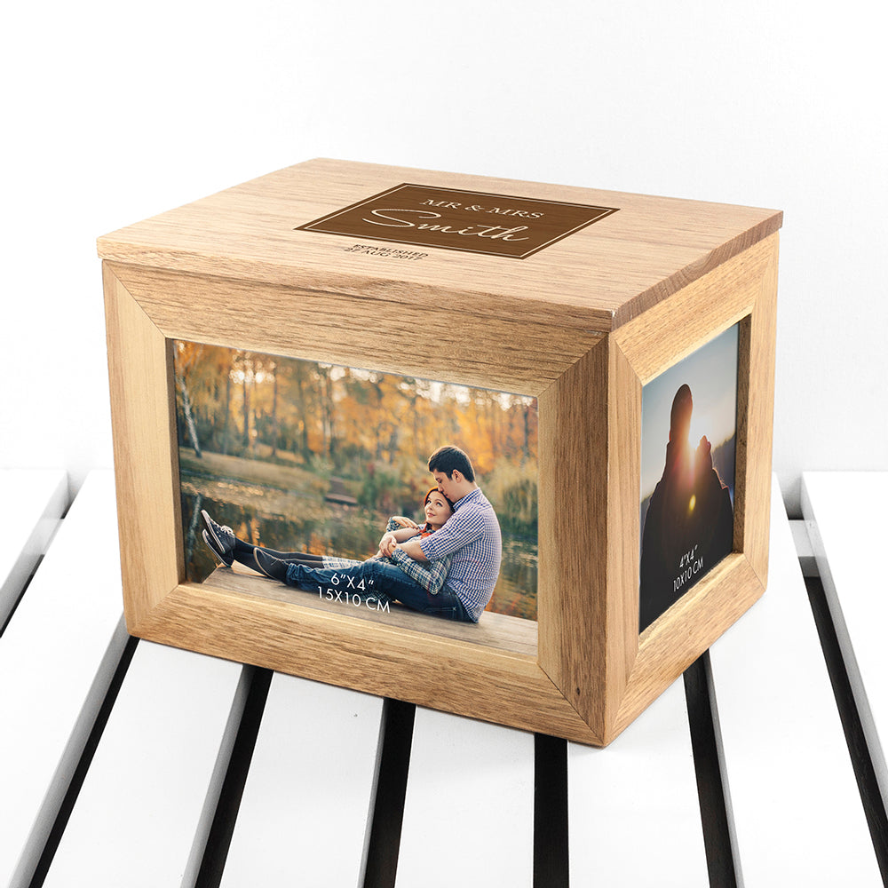 Personalised Contemporary Mr & Mrs Midi Oak Photo Cube Keepsake Box - treat-republic