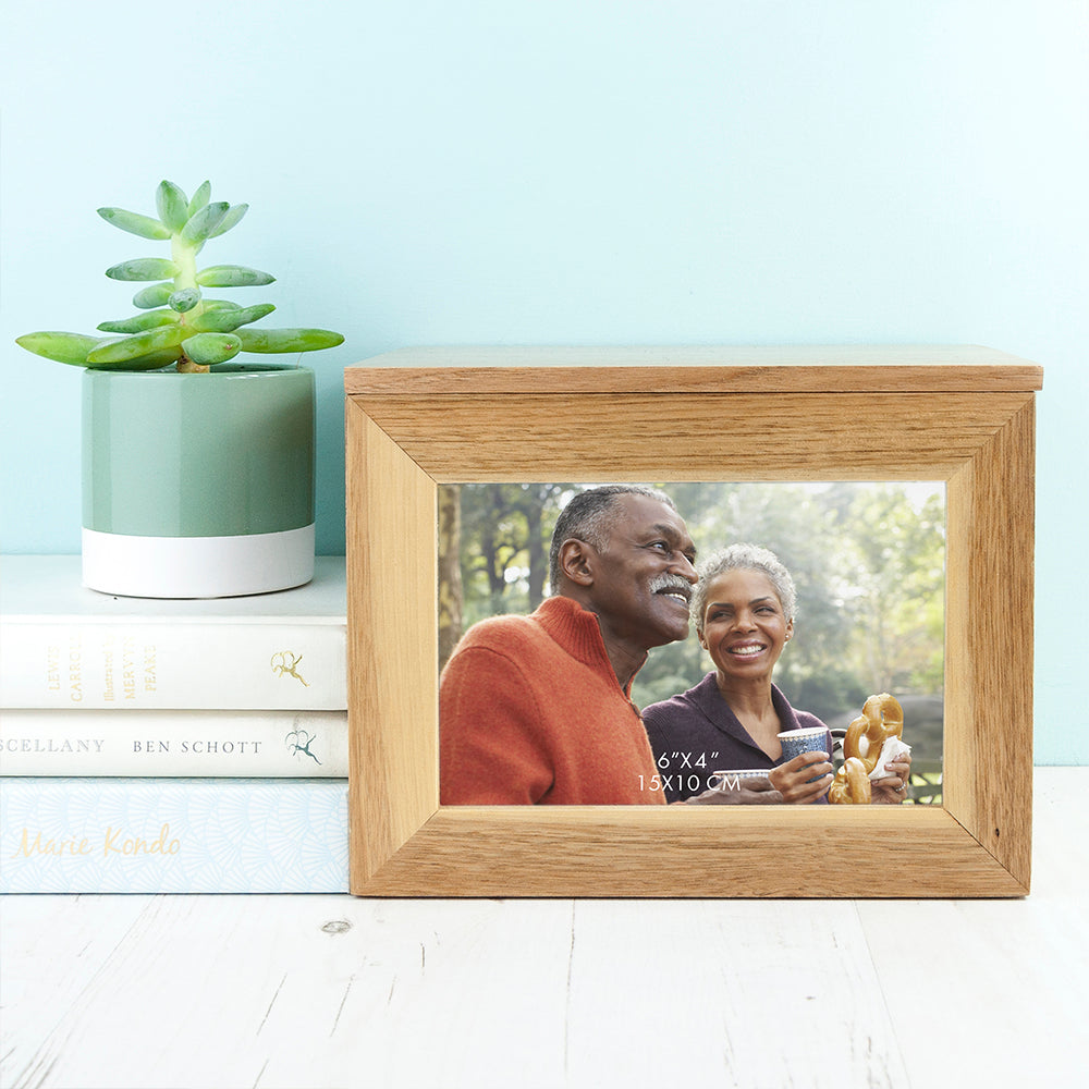 Personalised Heart Framed Couples' Midi Oak Photo Cube Keepsake Box - treat-republic