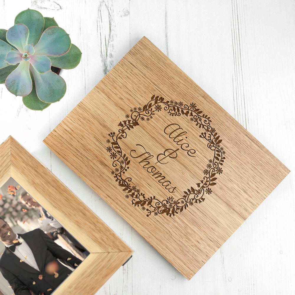 Personalised Floral Framed Couples' Midi Oak Photo Cube Keepsake Box - treat-republic