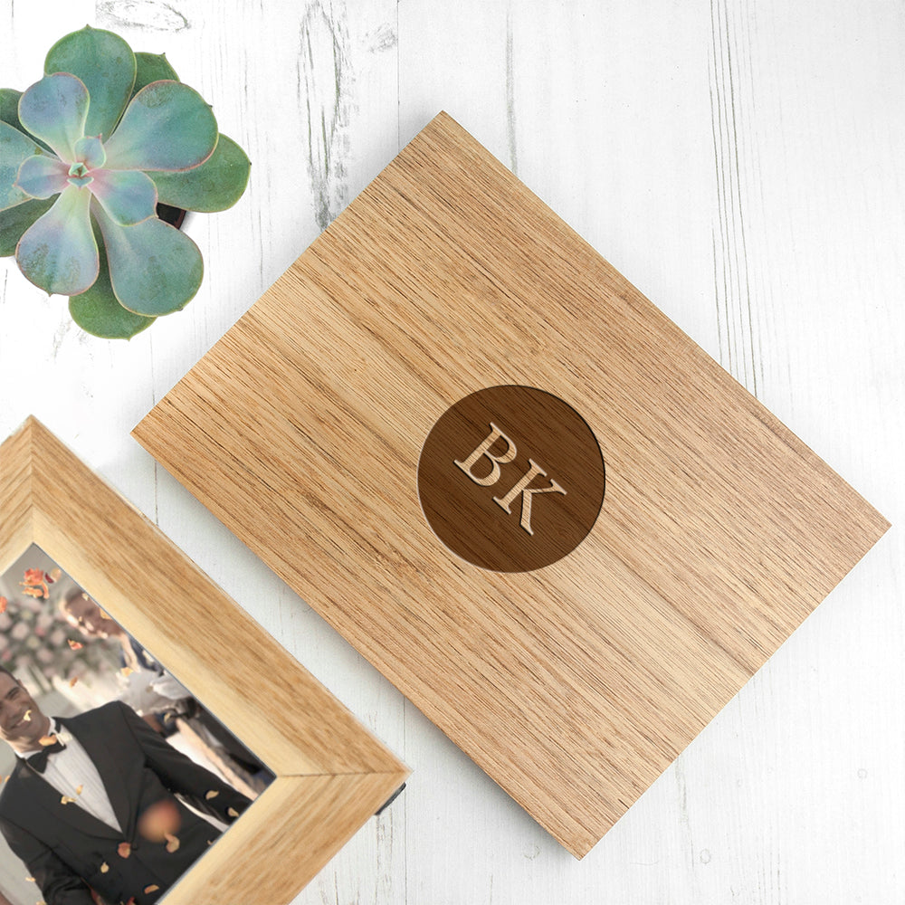 Personalised Midi Oak Photo Cube Keepsake Box With Initials - treat-republic