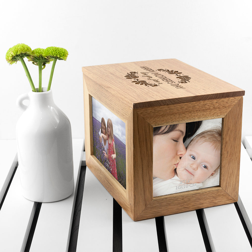 Personalised Happy Mother's Day Midi Oak Photo Cube Keepsake Box - treat-republic