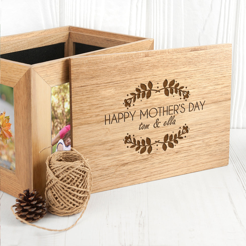 Personalised Happy Mother's Day Midi Oak Photo Cube Keepsake Box - treat-republic
