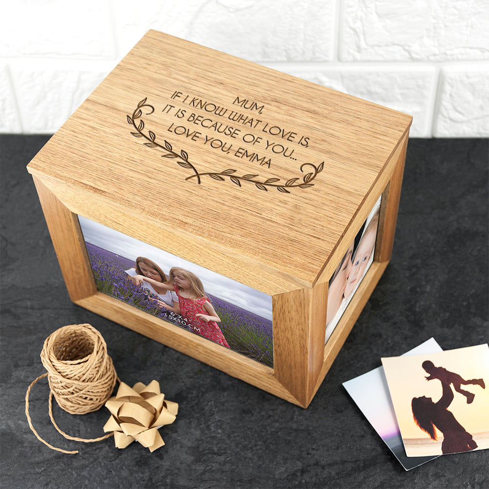 Personalised Mother's Love Midi Oak Photo Cube Keepsake Box - treat-republic