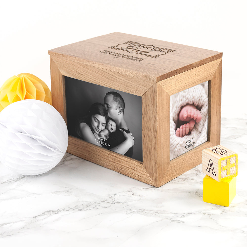 Personalised Thank You Midi Oak Photo Cube Keepsake Box - treat-republic