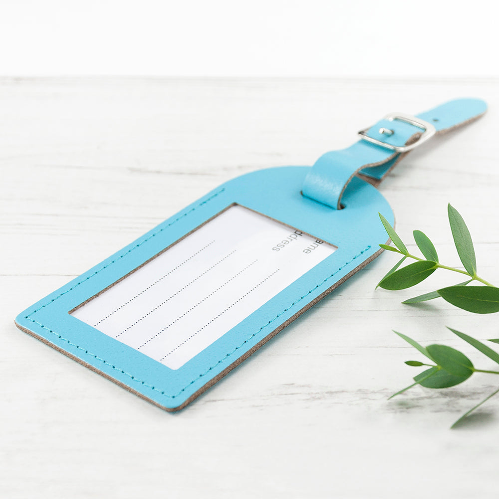 Personalised Pastel Blue Foiled Leather Luggage Tag - treat-republic