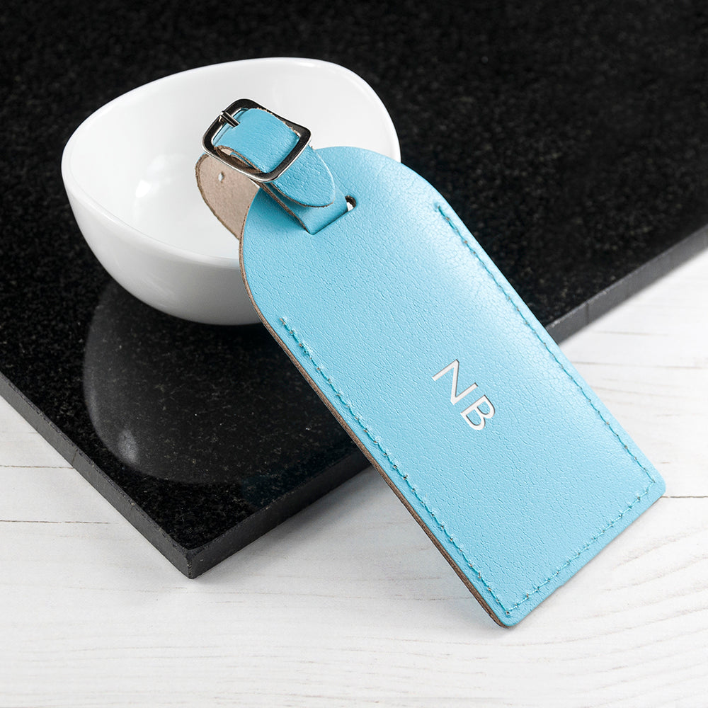 Personalised Pastel Blue Foiled Leather Luggage Tag - treat-republic