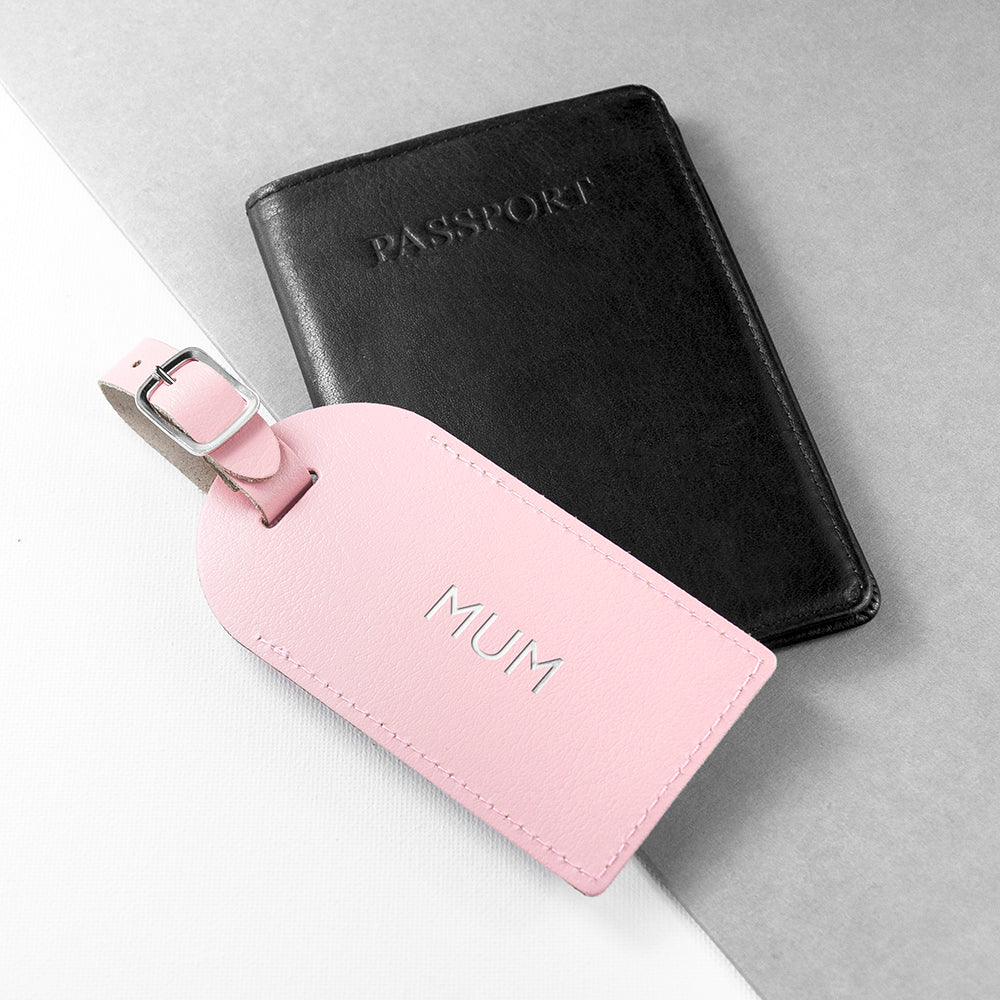 Personalised Pastel Pink Foiled Leather Luggage Tag - treat-republic