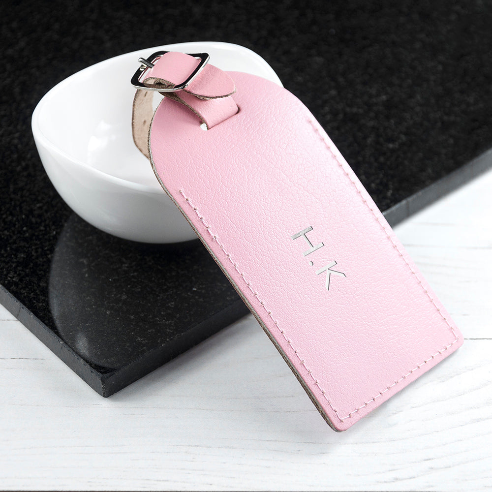Personalised Pastel Pink Foiled Leather Luggage Tag - treat-republic