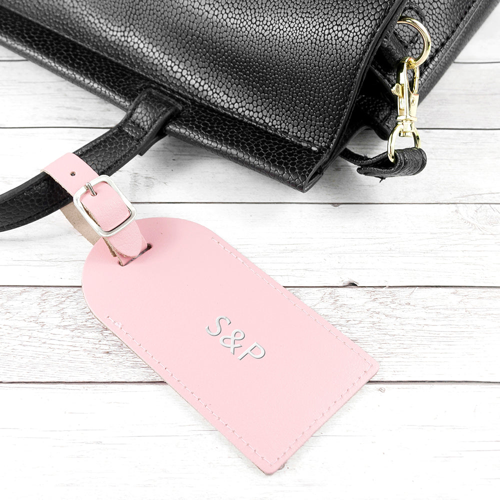 Personalised Pastel Pink Foiled Leather Luggage Tag - treat-republic