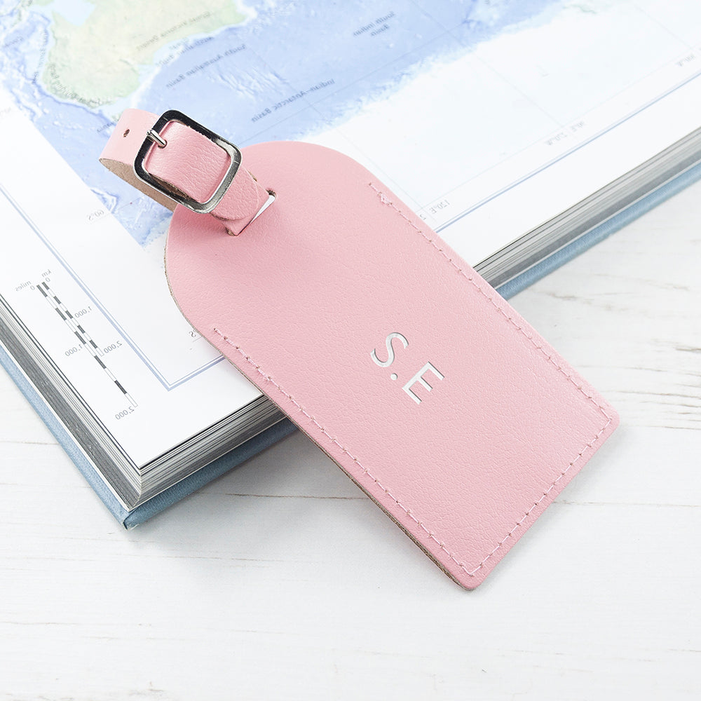 Personalised Pastel Pink Foiled Leather Luggage Tag - treat-republic