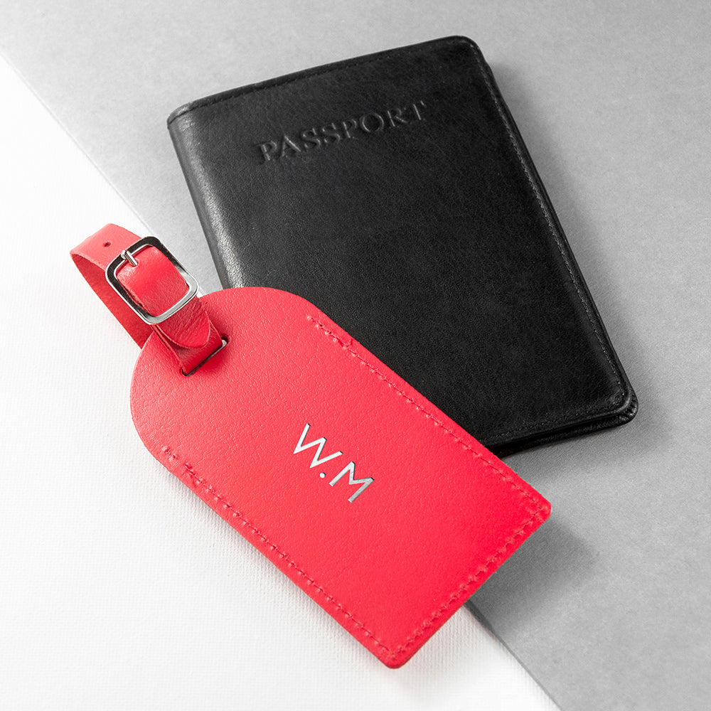 Personalised Red Foiled Leather Luggage Tag - treat-republic