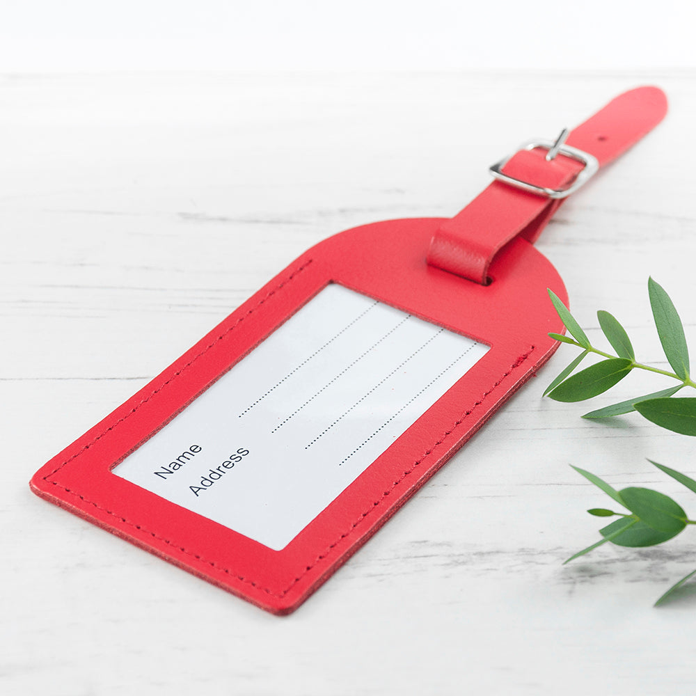 Personalised Red Foiled Leather Luggage Tag - treat-republic