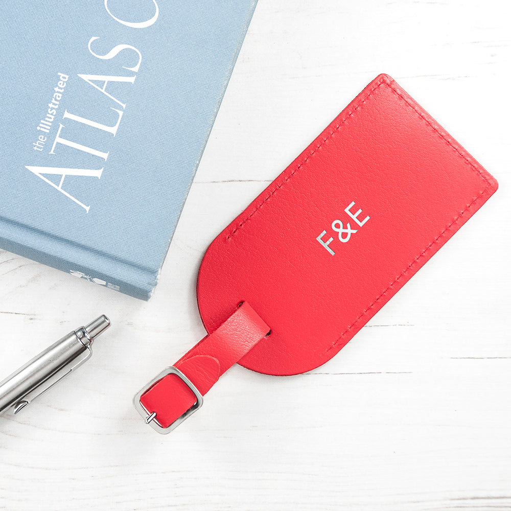 Personalised Red Foiled Leather Luggage Tag - treat-republic