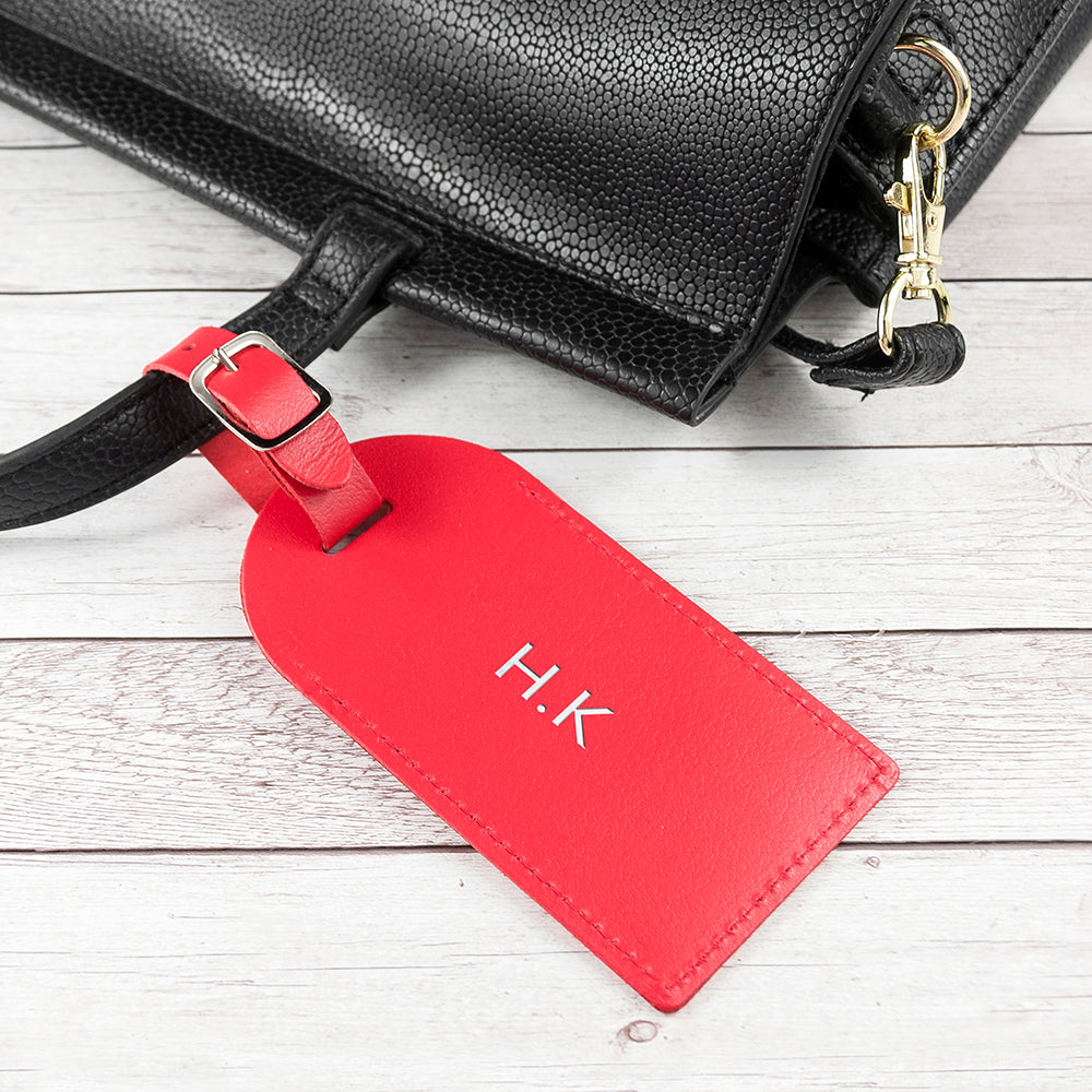 Personalised Red Foiled Leather Luggage Tag - treat-republic