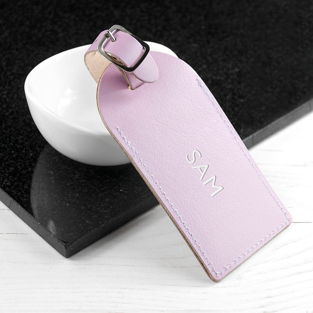 Personalised Lilac Foiled Leather Luggage Tag - treat-republic