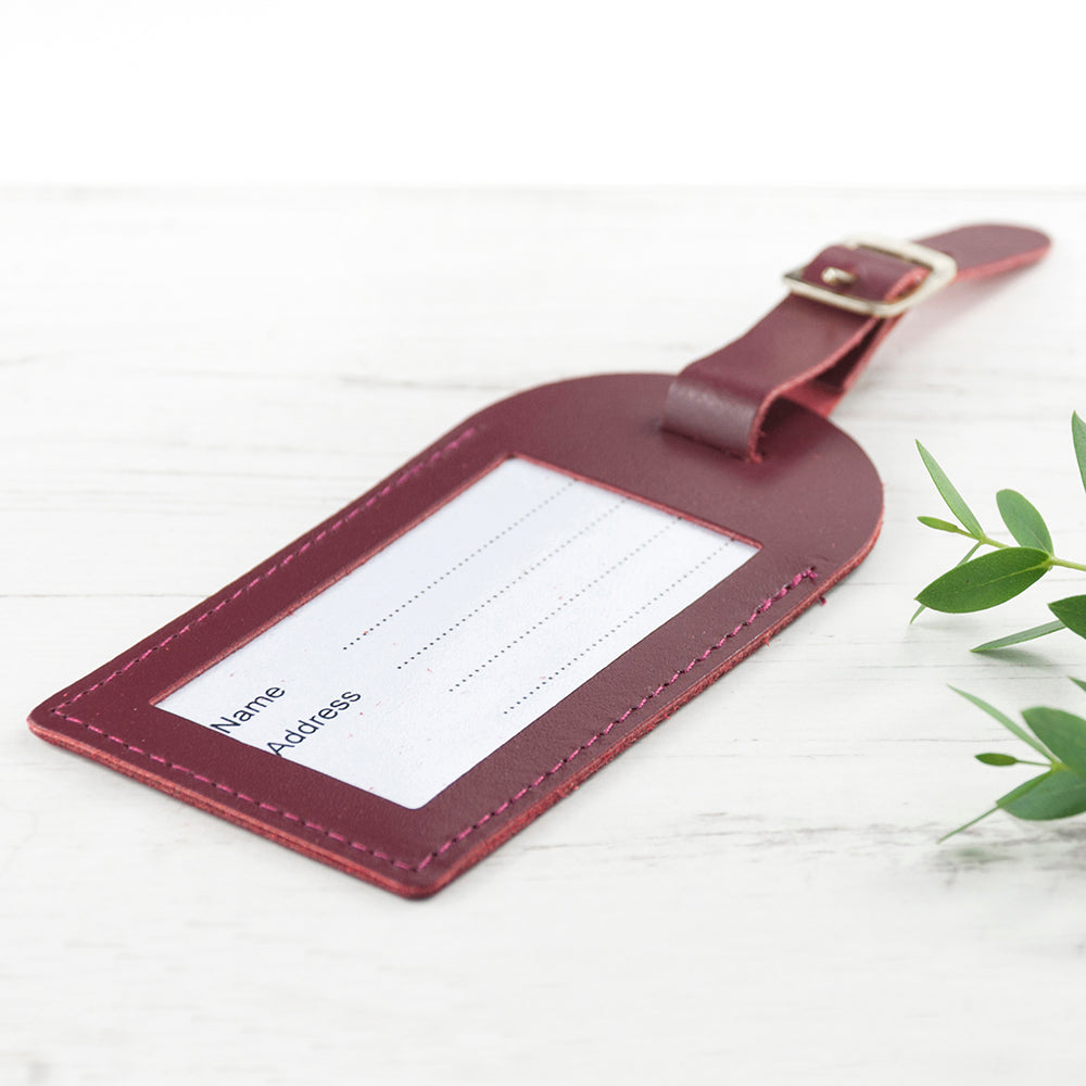 Personalised Burgundy Foiled Leather Luggage Tag - treat-republic