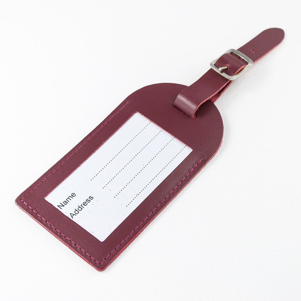 Personalised Burgundy Foiled Leather Luggage Tag - treat-republic