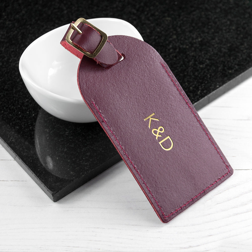 Personalised Burgundy Foiled Leather Luggage Tag - treat-republic