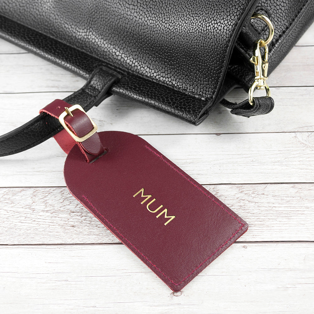 Personalised Burgundy Foiled Leather Luggage Tag - treat-republic