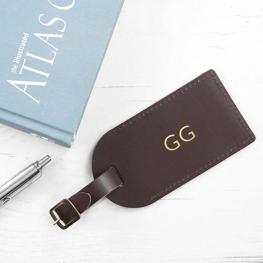 Personalised Brown Foiled Leather Luggage Tag - treat-republic