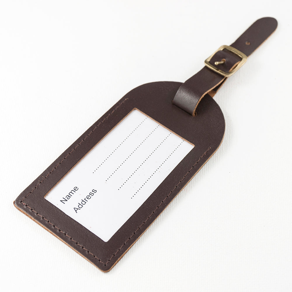 Personalised Brown Foiled Leather Luggage Tag - treat-republic