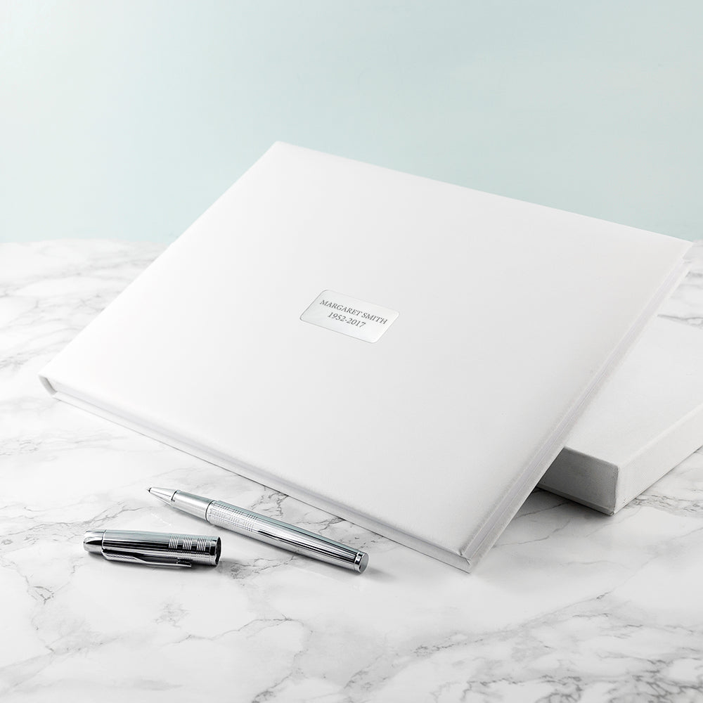 Personalised White Leather Memoriam Book - treat-republic