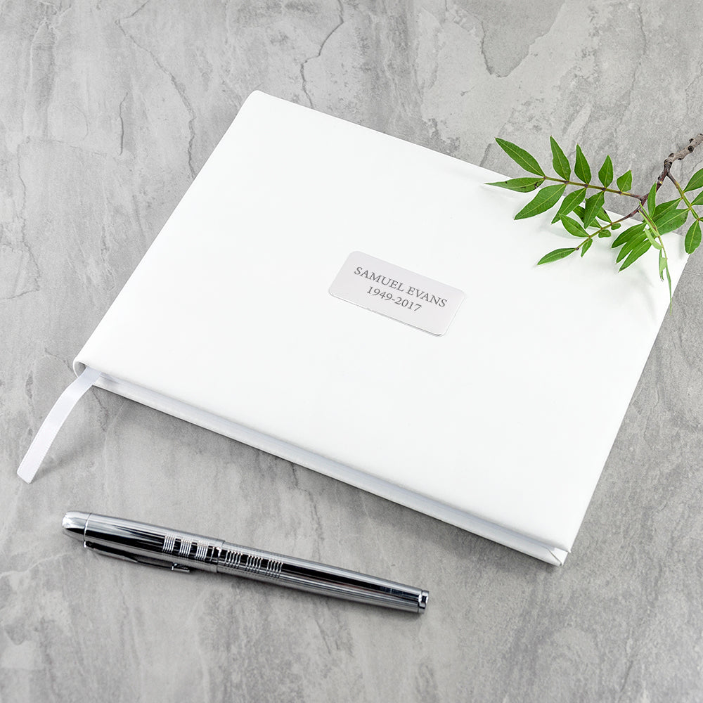 Personalised White Leather Memoriam Book - treat-republic