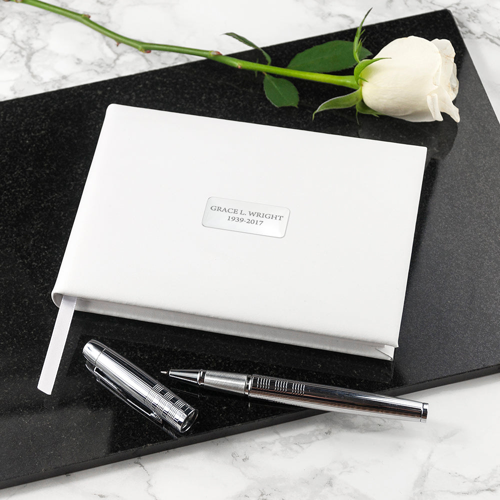 Personalised White Leather Memoriam Book - treat-republic