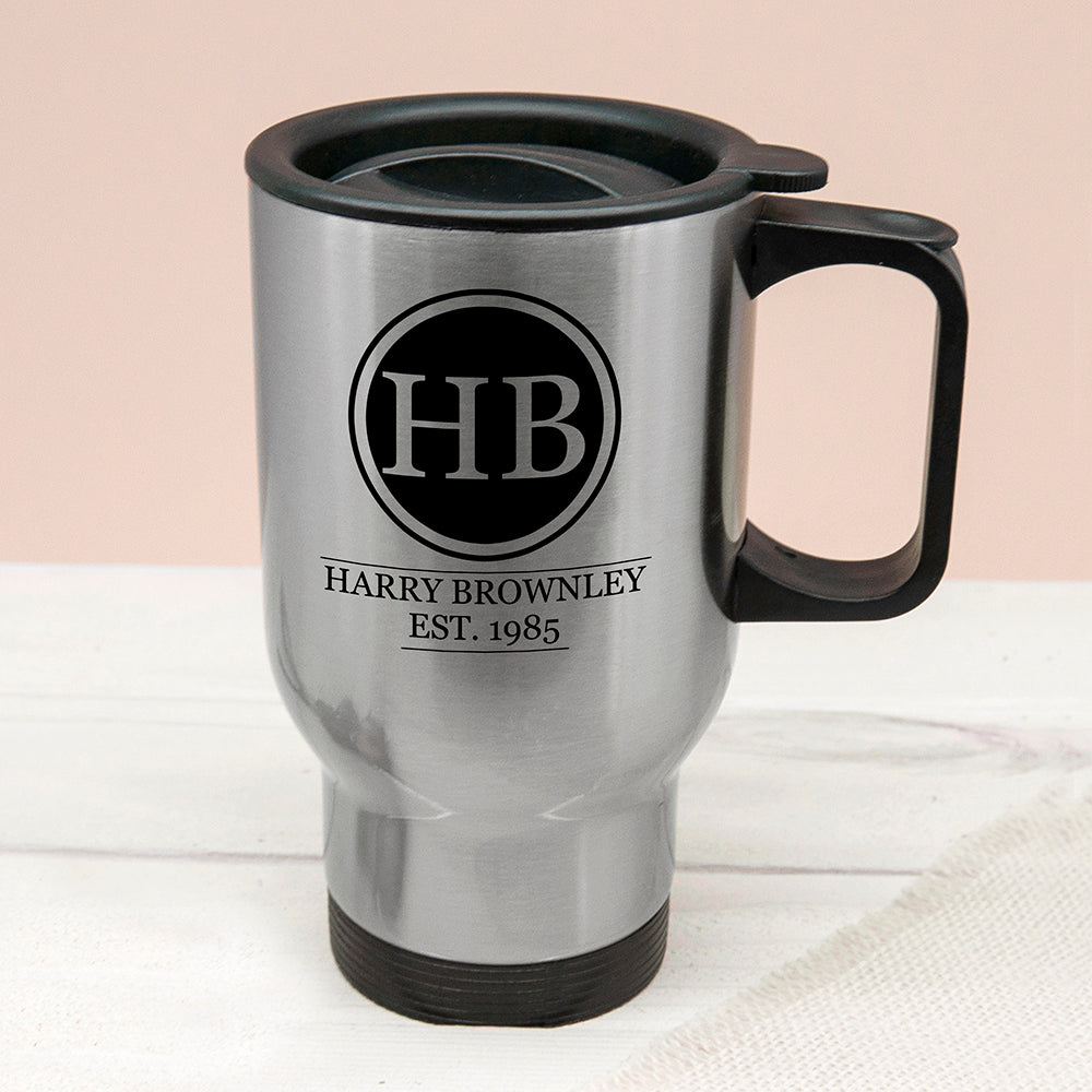 Silver Personalised Monogram Travel Mug - treat-republic