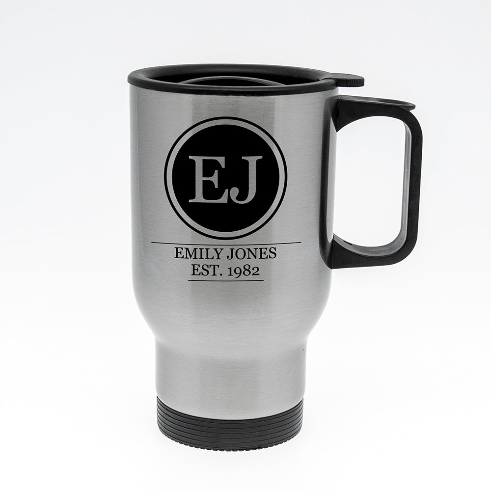 Silver Personalised Monogram Travel Mug - treat-republic
