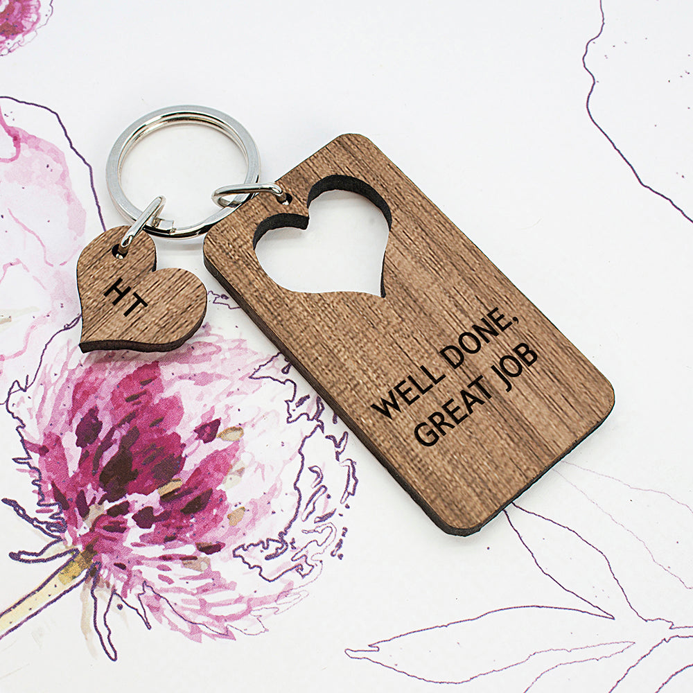 Personalised Heart Shape Walnut Keyring - treat-republic