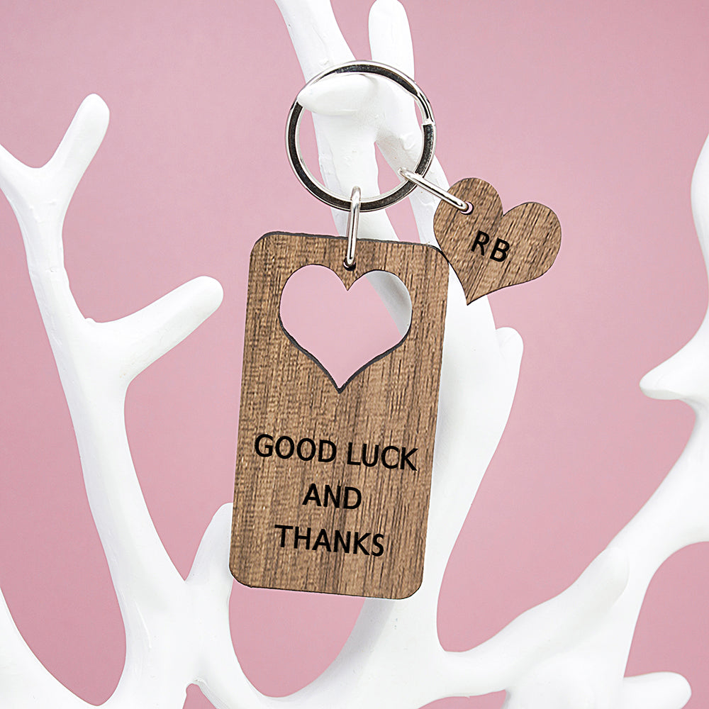 Personalised Heart Shape Walnut Keyring - treat-republic