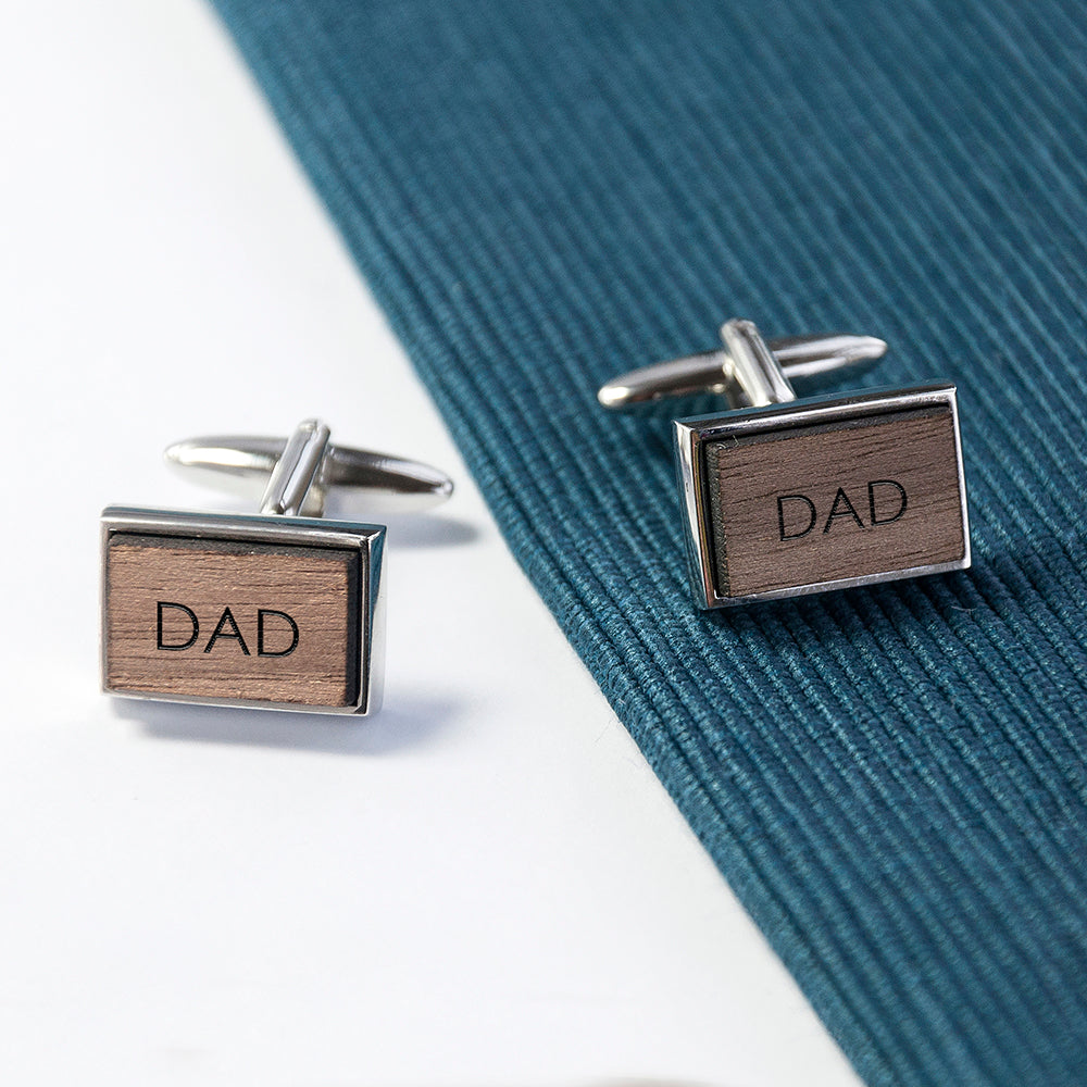 Monogram Engraved Rectangle Walnut Cufflinks - treat-republic
