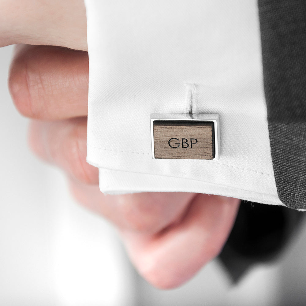 Monogram Engraved Rectangle Walnut Cufflinks - treat-republic