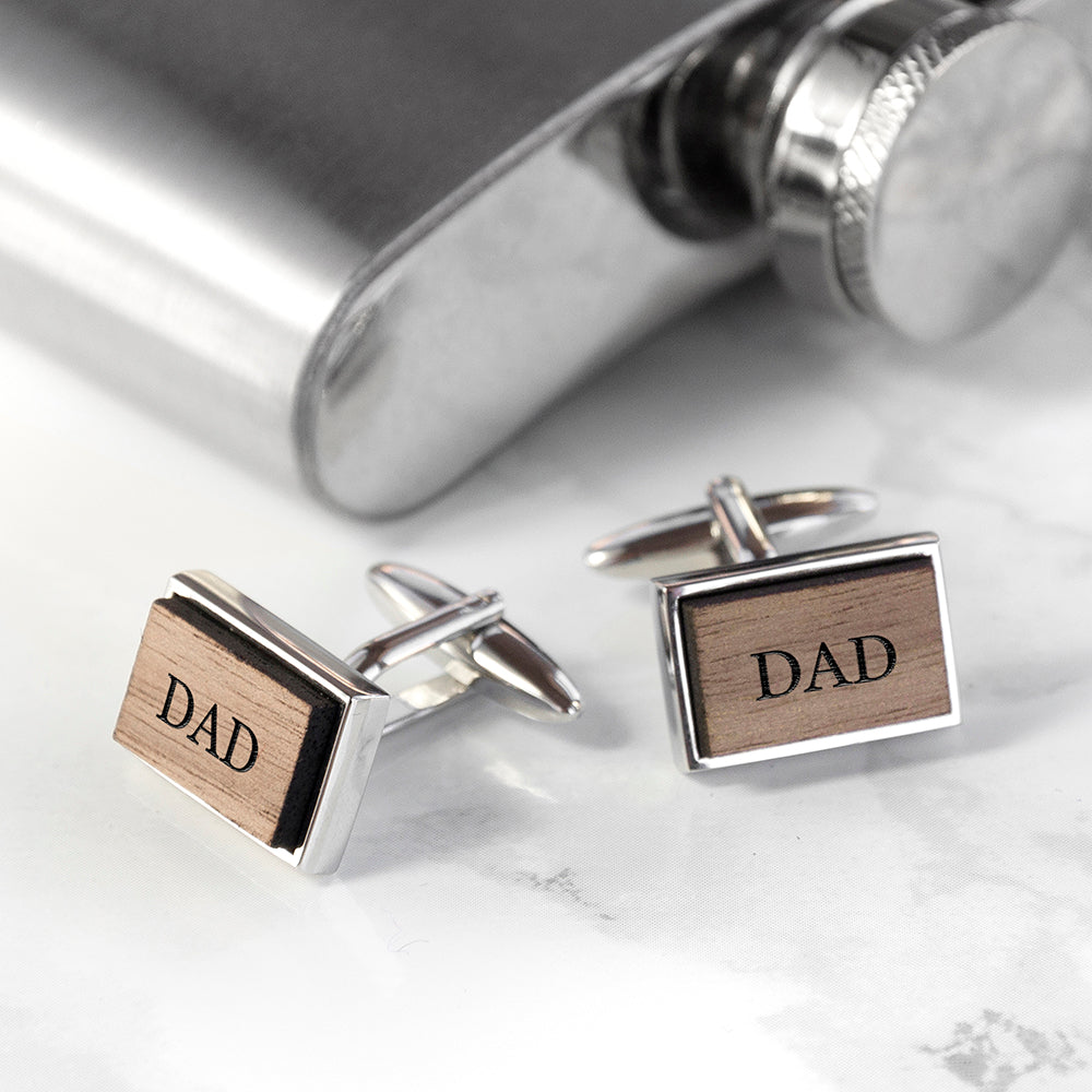 Monogram Engraved Rectangle Walnut Cufflinks - treat-republic