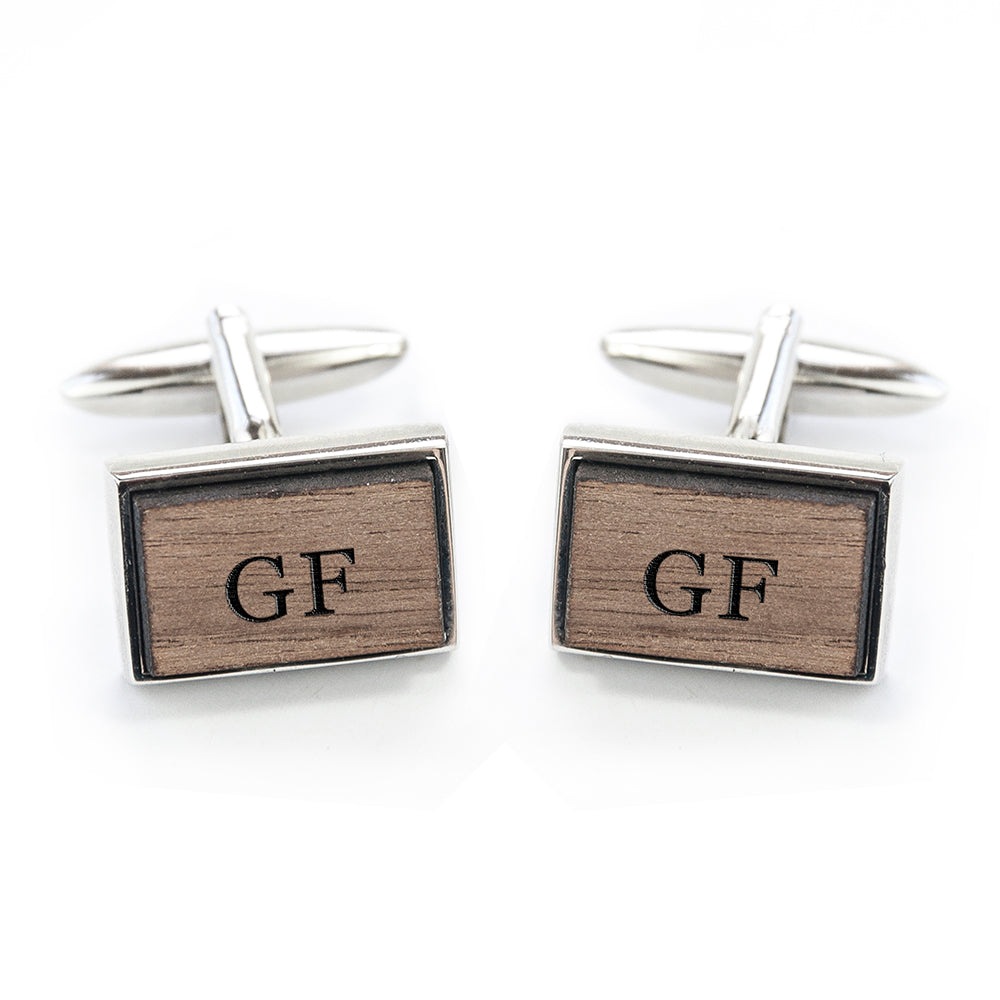 Monogram Engraved Rectangle Walnut Cufflinks - treat-republic