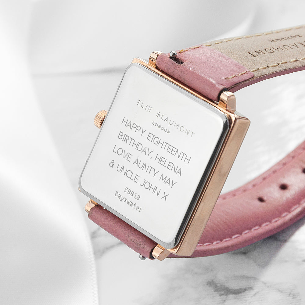 Personalised Pink Blush Square Leather Watch - treat-republic