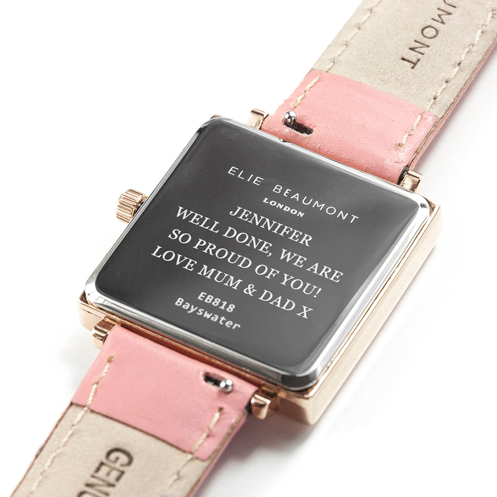 Personalised Pink Blush Square Leather Watch - treat-republic