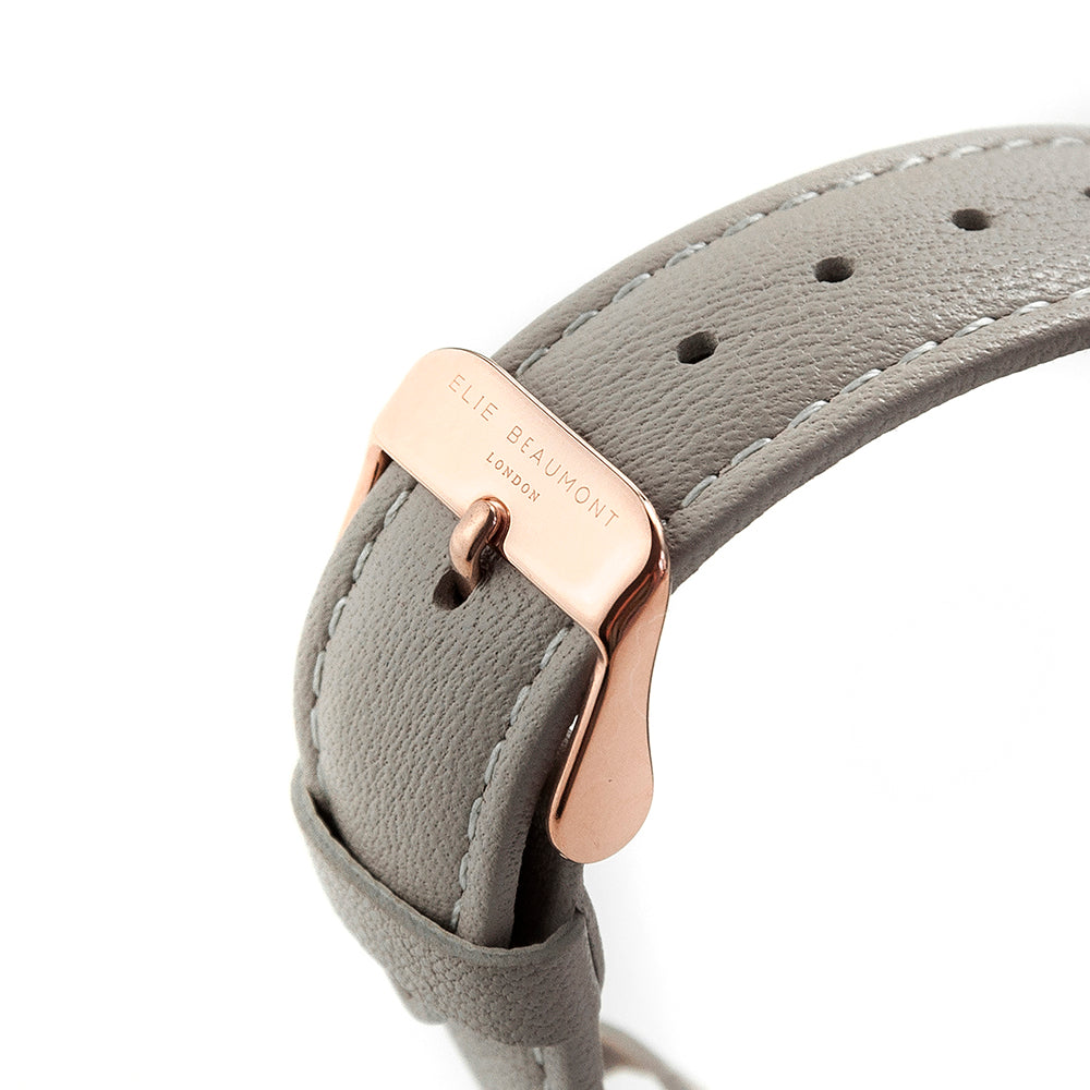 Elie Beaumont Personalised Ladies Shell Grey Square Leather Watch - treat-republic