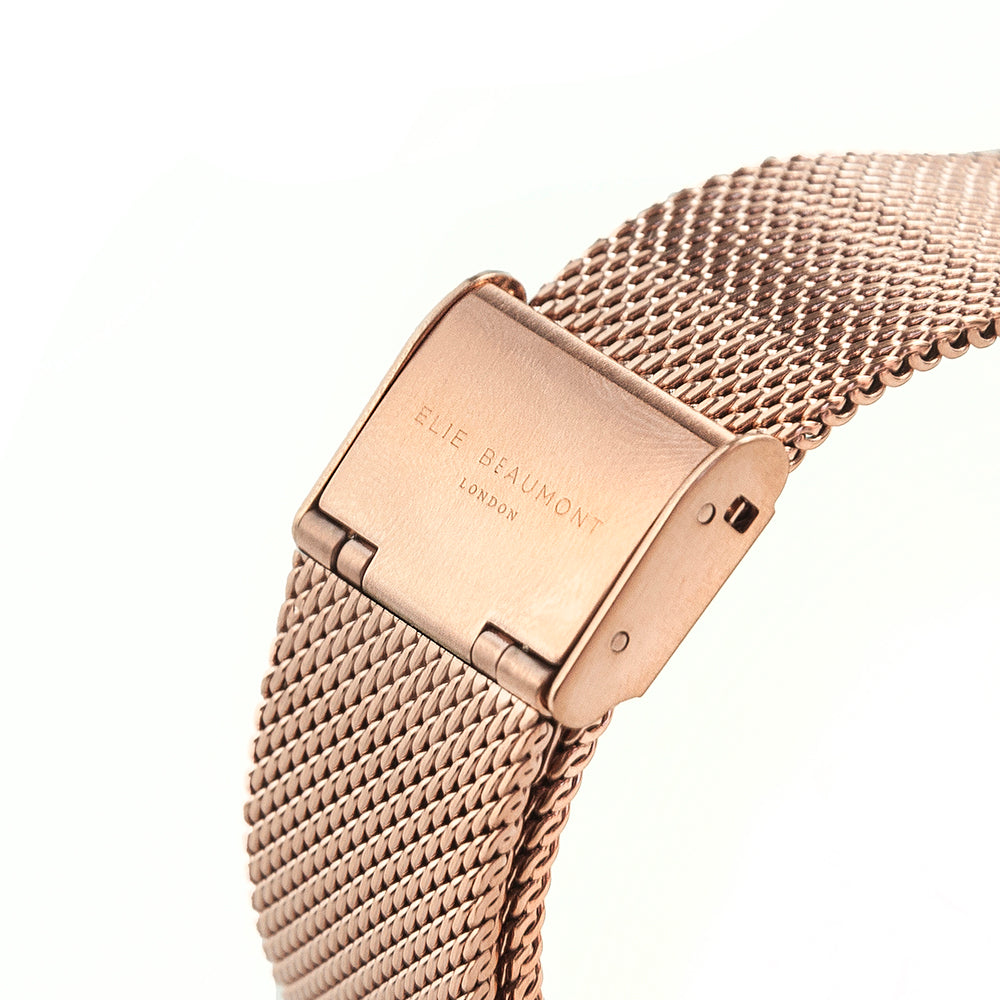 Elie Beaumont Personalised Ladies Rose Gold Metallic Square Watch - treat-republic