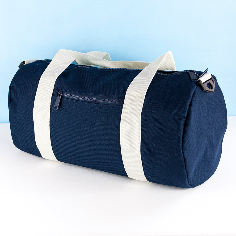 Monogrammed Barrel Gym Bag in Navy - treat-republic