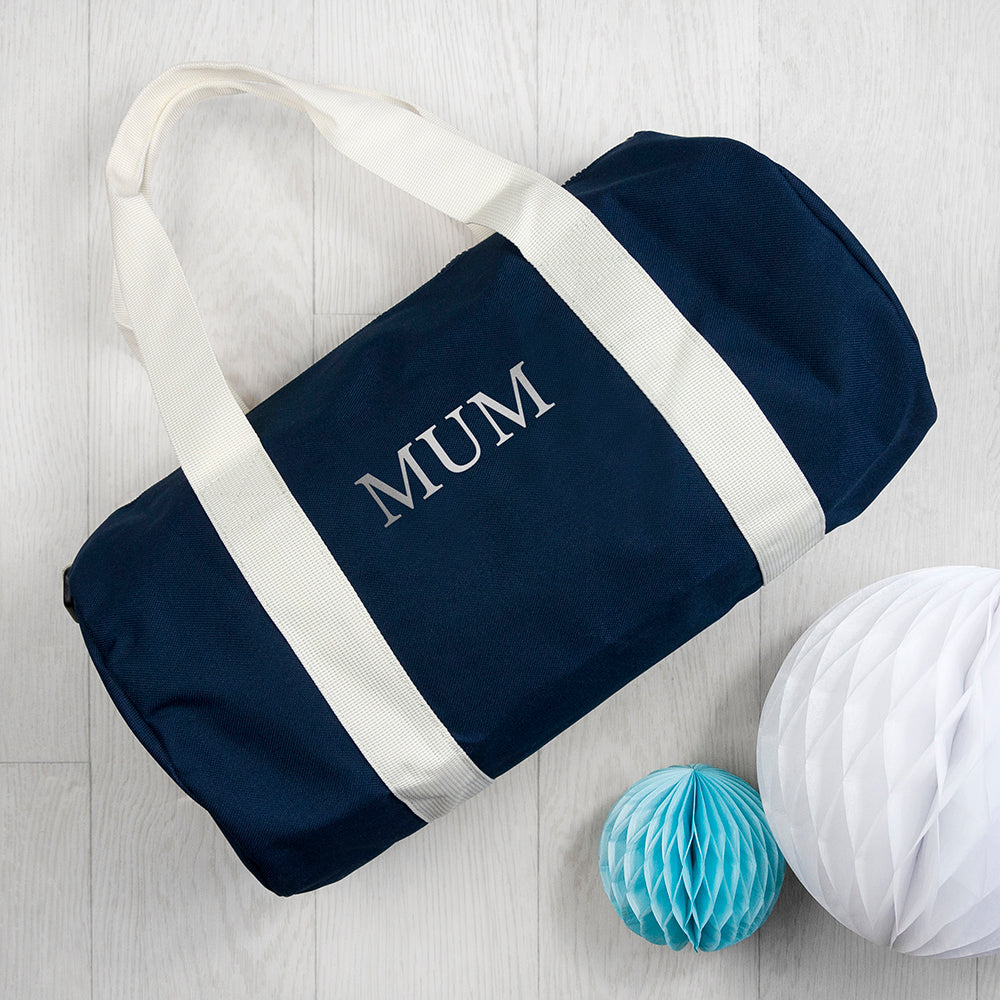 Monogrammed Barrel Gym Bag in Navy - treat-republic