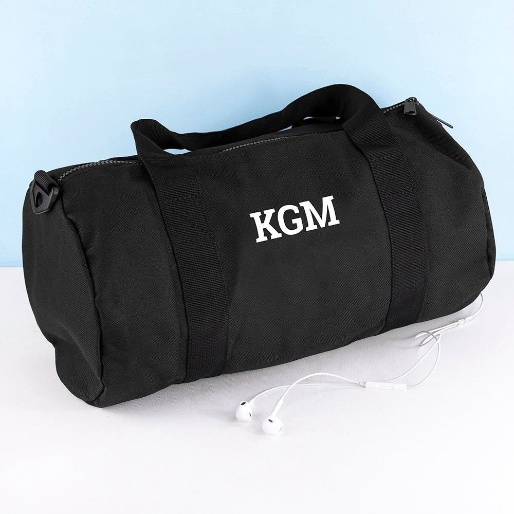 Monogrammed Barrel Gym Bag in Black - treat-republic