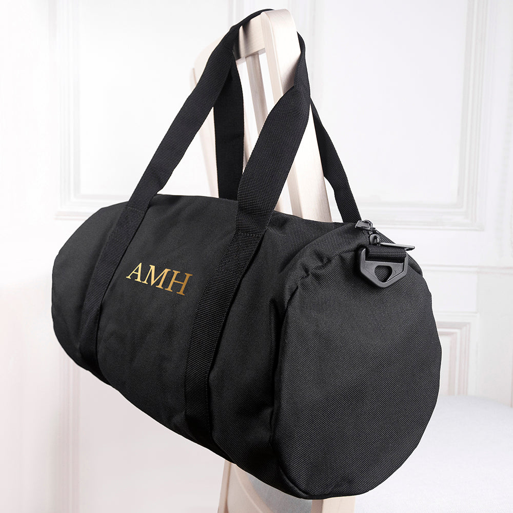 Monogrammed Barrel Gym Bag in Black - treat-republic