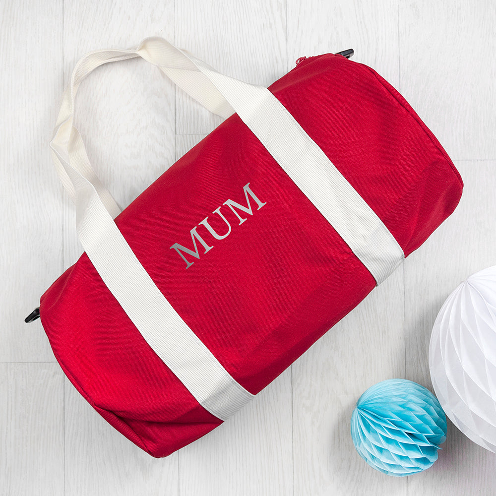 Monogrammed Barrel Gym Bag in Red - treat-republic