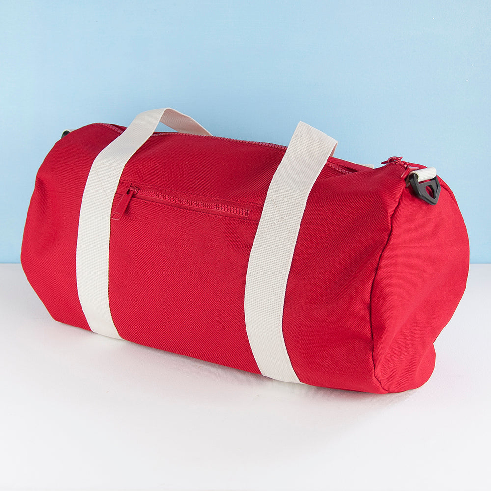 Monogrammed Barrel Gym Bag in Red - treat-republic