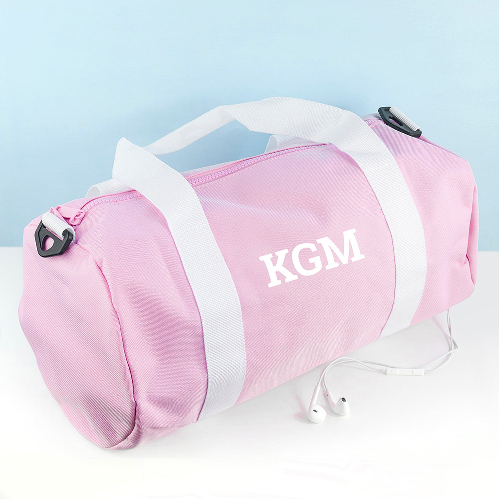 Monogrammed Barrel Gym Bag in Pink - treat-republic