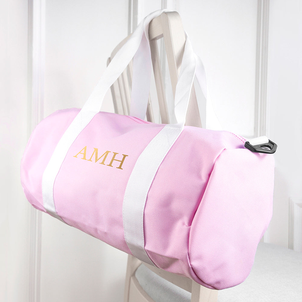 Monogrammed Barrel Gym Bag in Pink - treat-republic