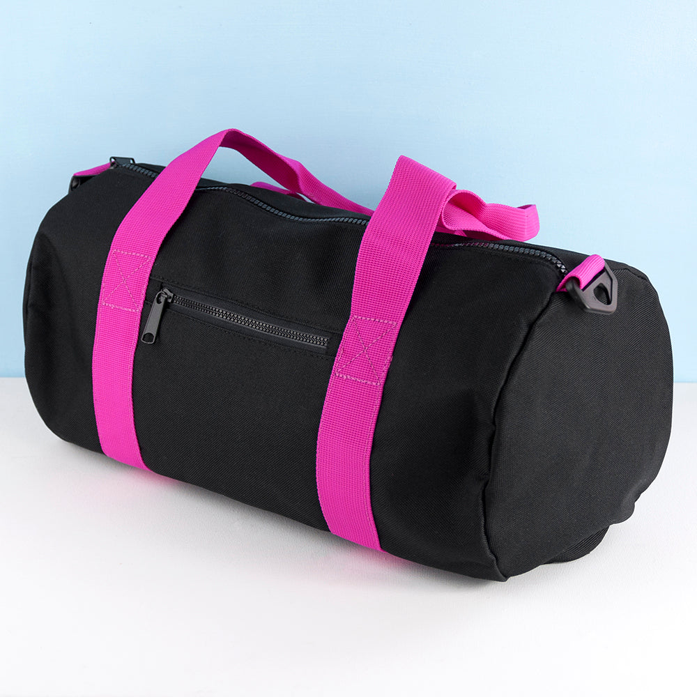Monogrammed Barrel Gym Bag in Black & Fuchsia - treat-republic