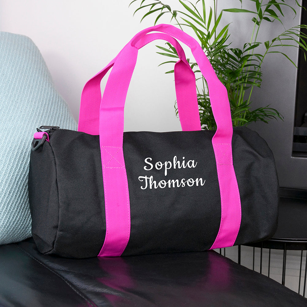 Personalised Kids Black & Fuschia Gym Kit Bag - treat-republic